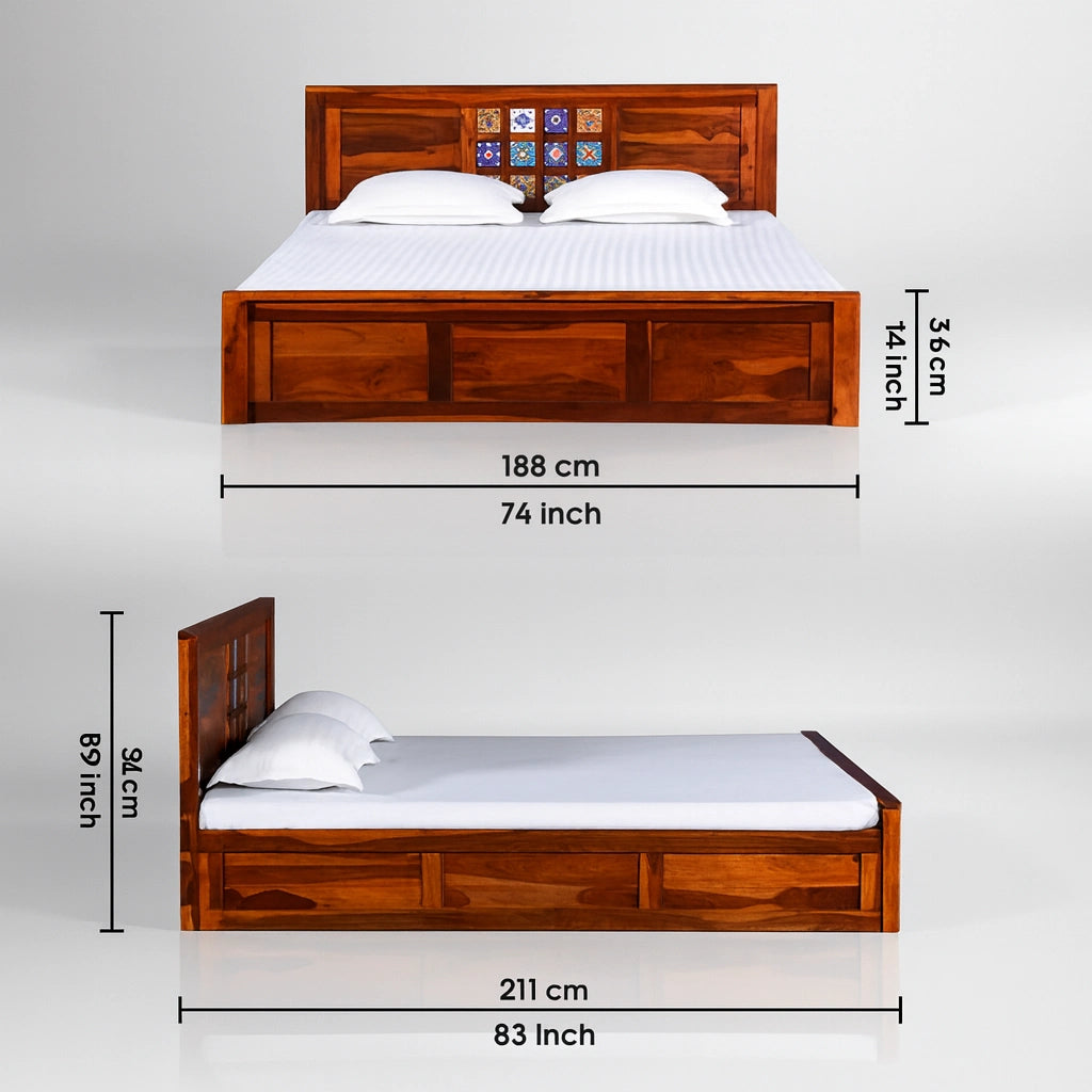 Casa Solid Sheesham Wood Queen Size Storage Bed