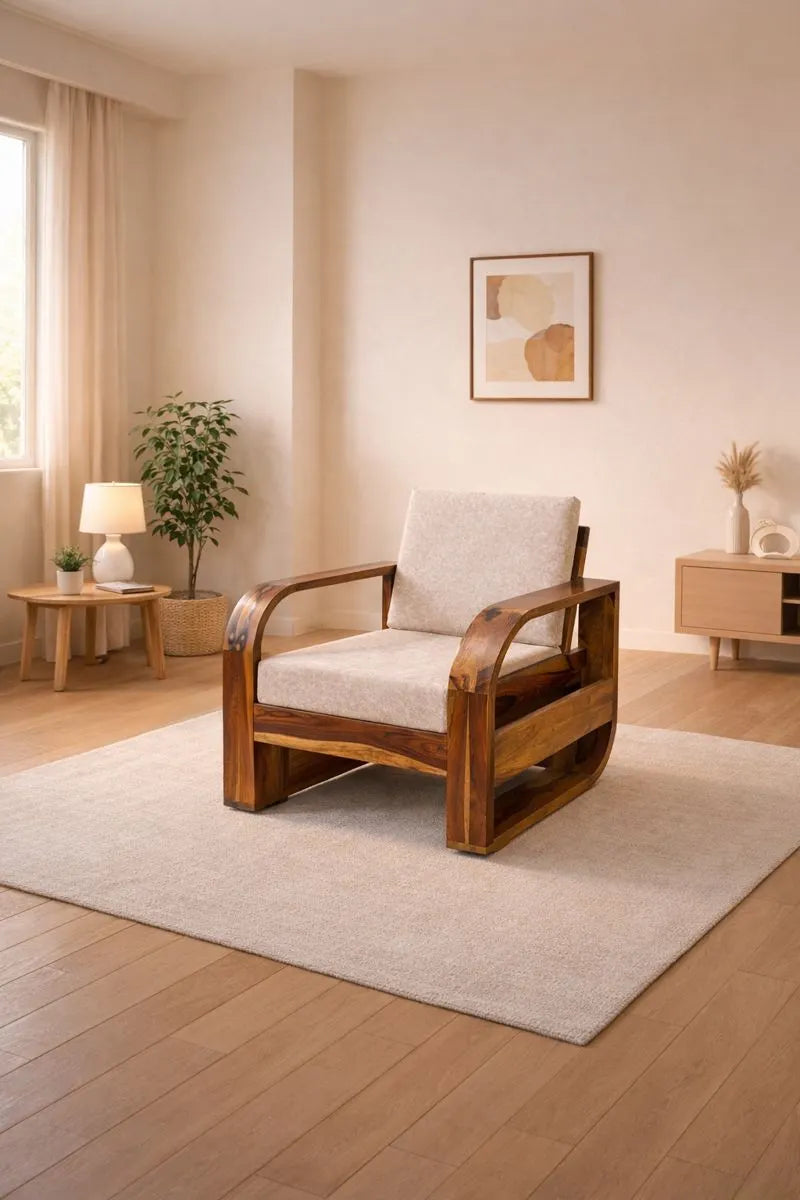Param Traditional Sheesham Wood 1 Seater Sofa