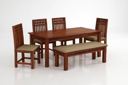 Adolf Wooden Dining Table 6 Seater Set with bench