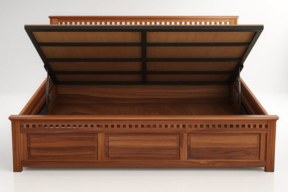 Adolf Sheesham Wooden Queen Bed With Hydraulic Storage