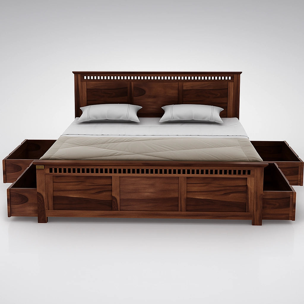 Adolf Sheesham Wooden King Bed with Side Storage