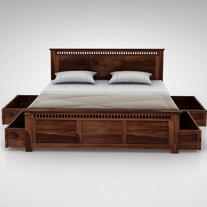 Adolf Sheesham Wooden King Bed with Side Storage