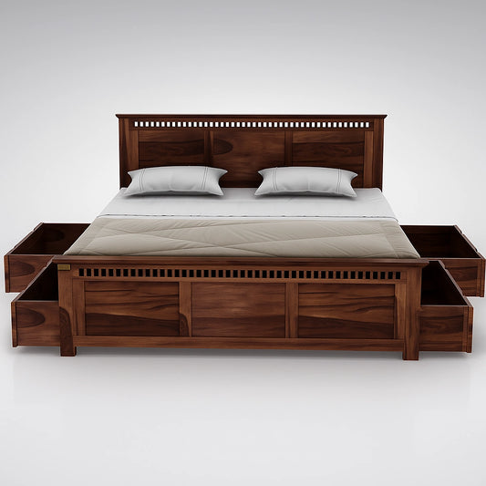 Adolf Sheesham Wooden Queen Bed With Side Storage