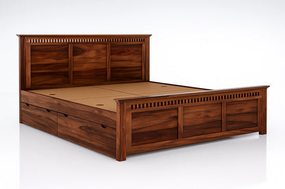 Adolf Sheesham Wooden Queen Bed With Side Storage