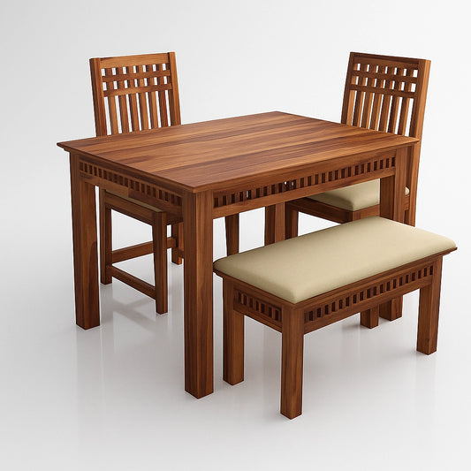 Adolf Wooden Dining Table 4 Seater Set with bench