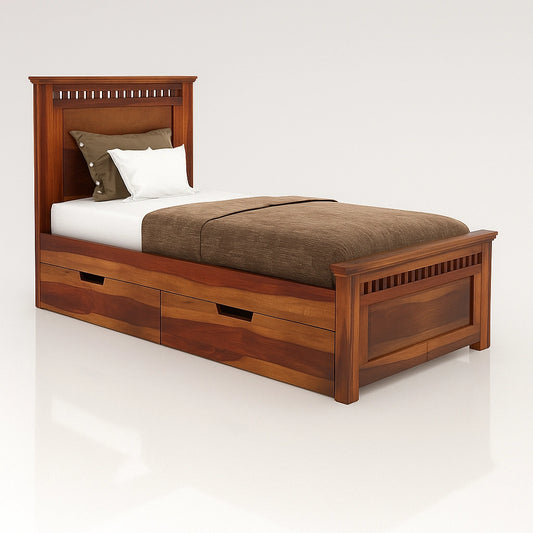 Adolf Wooden Single Bed with storage