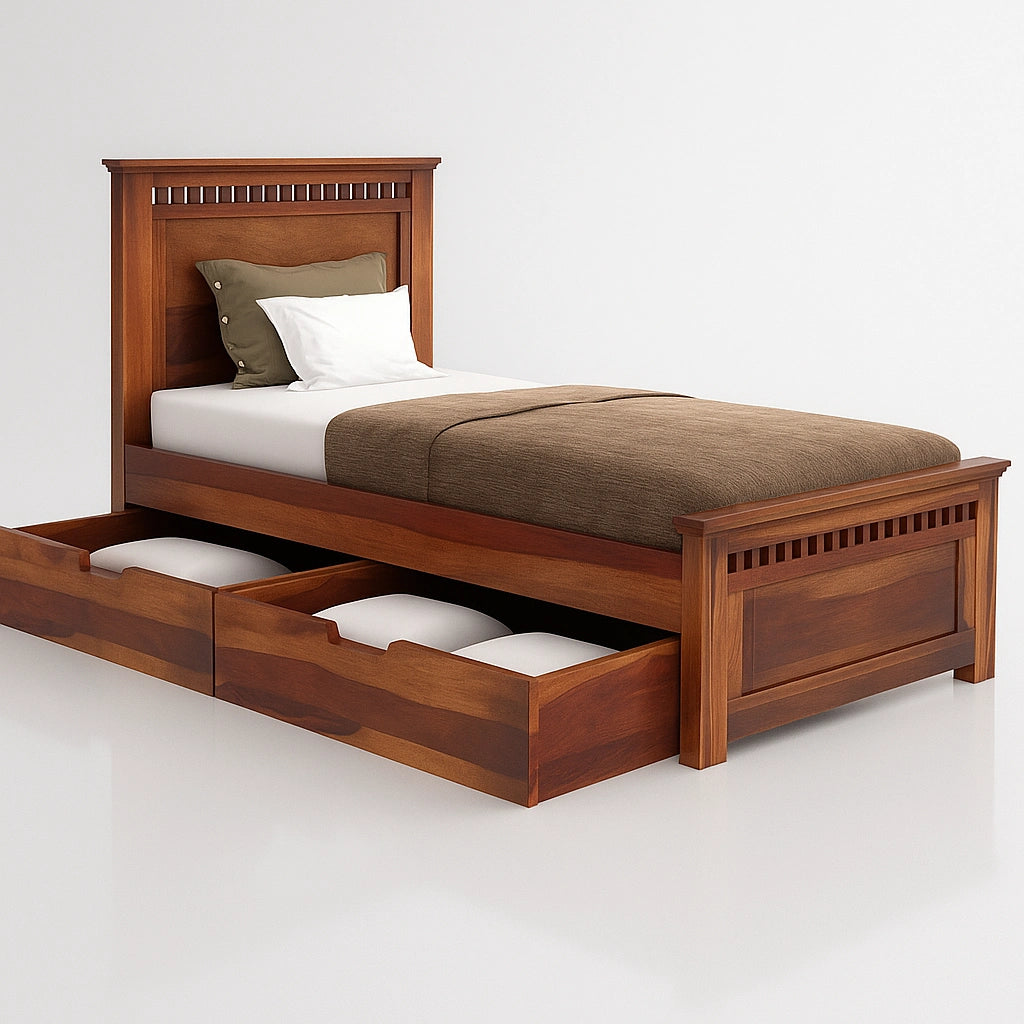 Adolf Wooden Single Bed with storage