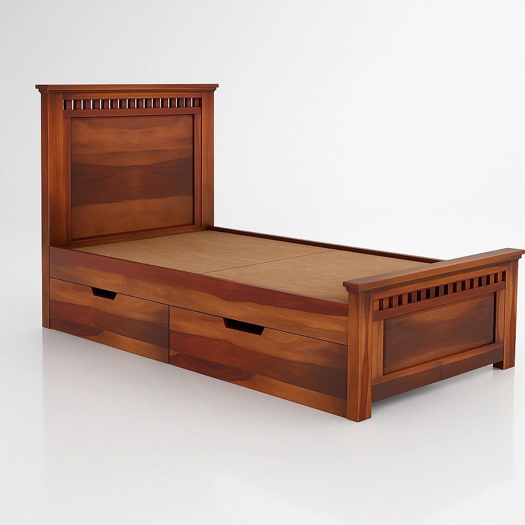 Adolf Wooden Single Bed with storage