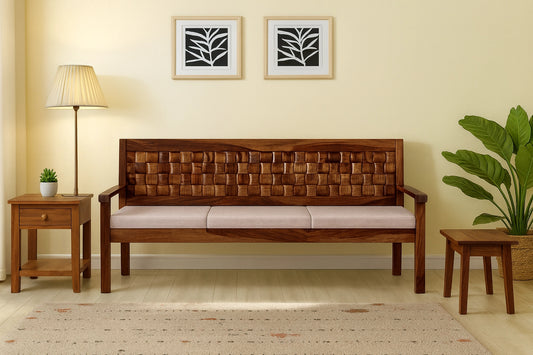 Niwar Sheesham Wooden 3 Seater Sofa