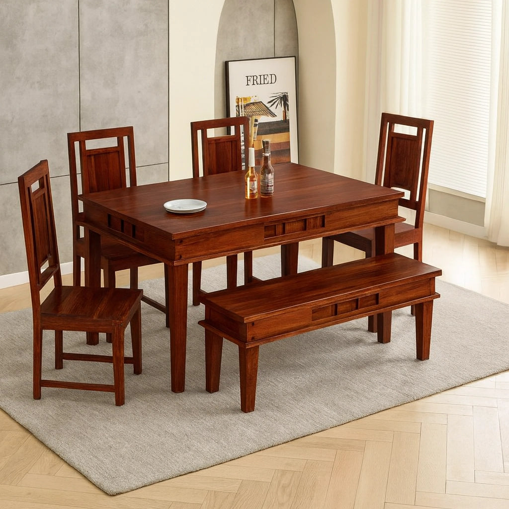 Niwar Dining Table 6 Seater Set with bench without cushion