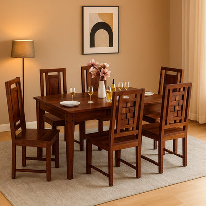 Niwar Wooden Dining Table 6 Seater Set without cushion