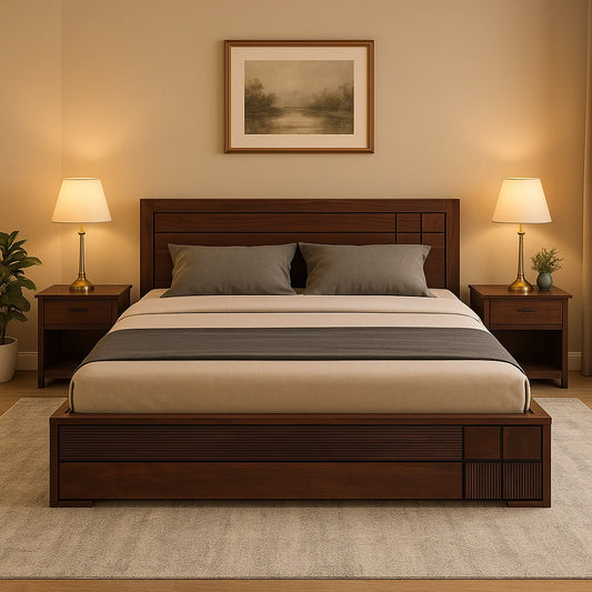 Aryvara Wooden King Bed with Hydraulic Storage