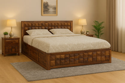 Magadha Wooden King Bed with Hydraulic Storage