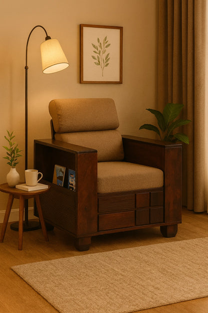 Aryvara Sheesham Wooden Single Seater Sofa with cushion