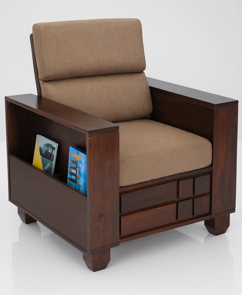 Aryvara Sheesham Wooden Single Seater Sofa with cushion
