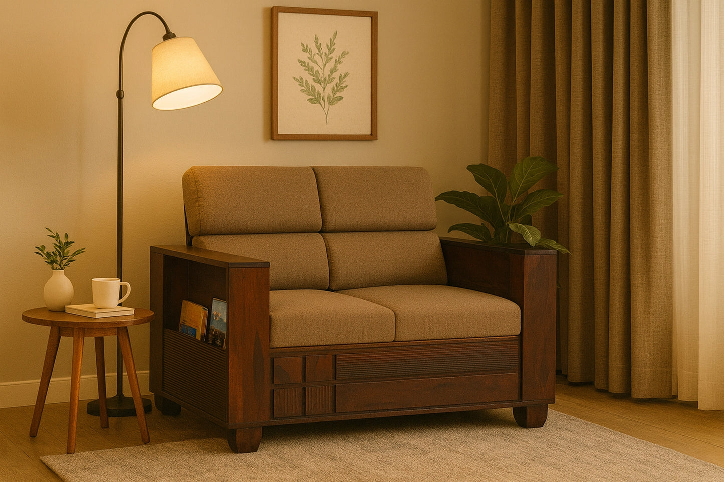 Aryvara Sheesham Wooden 2 Seater Sofa with cushion