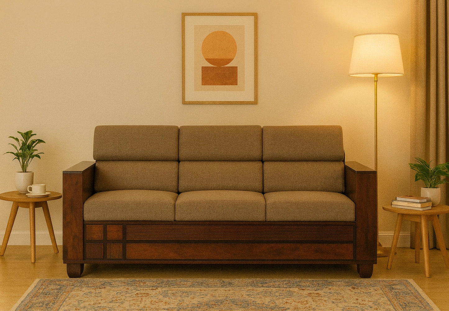 Aryvara Sheesham Wooden 3 Seater Sofa with cushion
