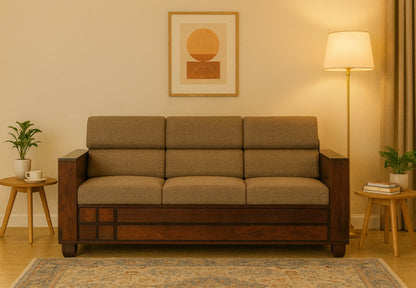 Aryvara Sheesham Wooden 3 Seater Sofa with cushion