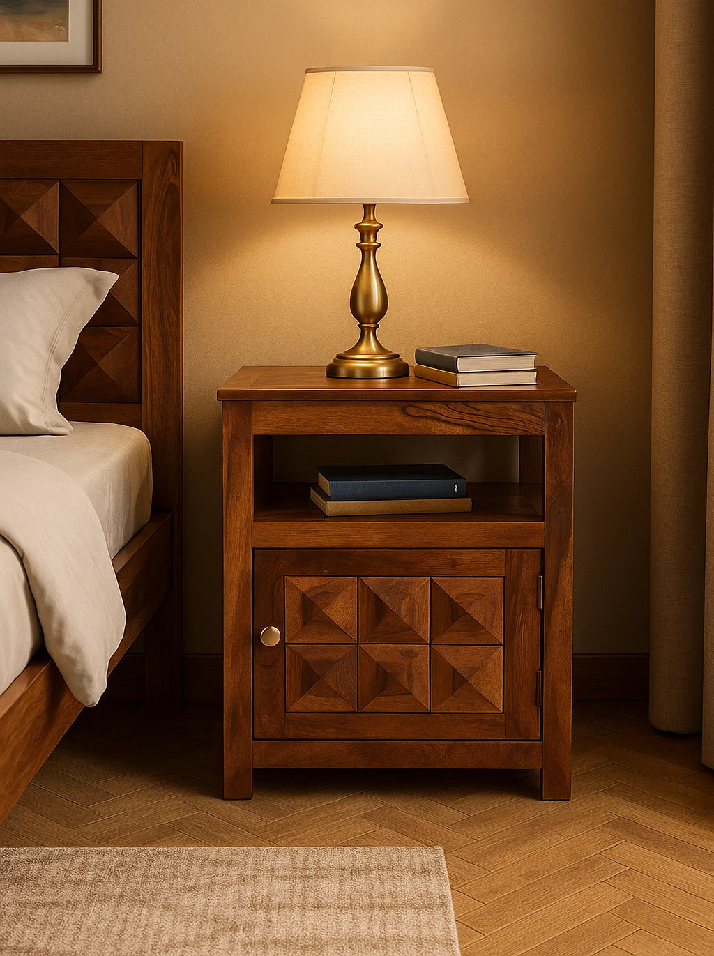 Magadha Wooden Bed Side Table