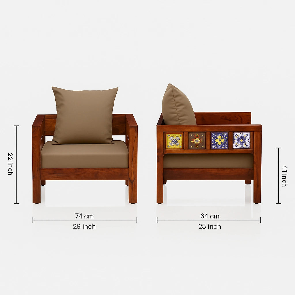 Casa Traditional Sheesham Wood 1 Seater Sofa