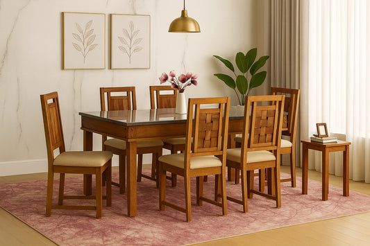 Niwar Wooden Dining Table 6 Seater Set