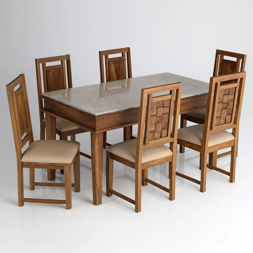 Niwar Wooden Dining Table 6 Seater Set