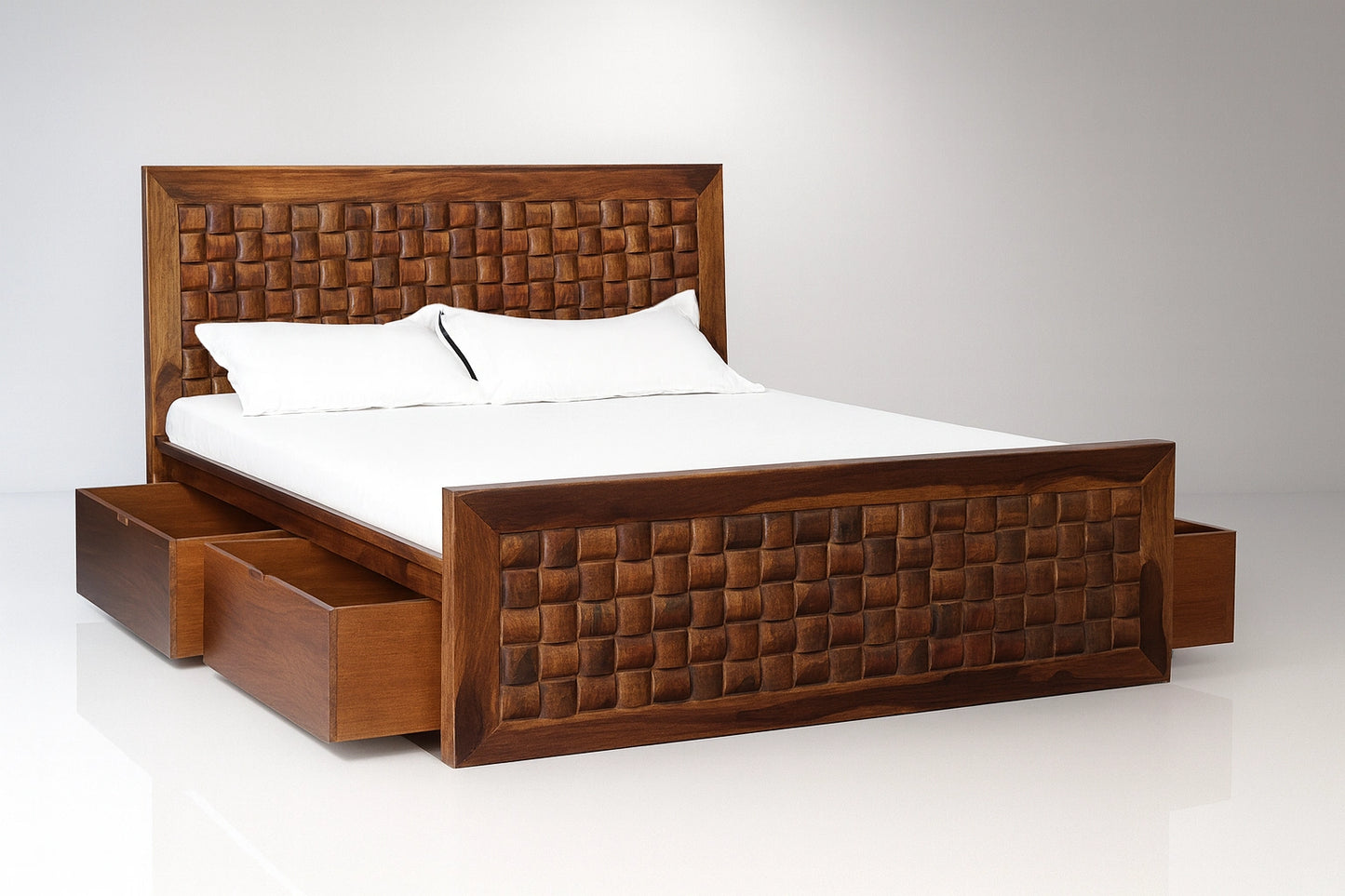 Niwar Solid Wood Queen Sheesham Storage Bed with Drawers