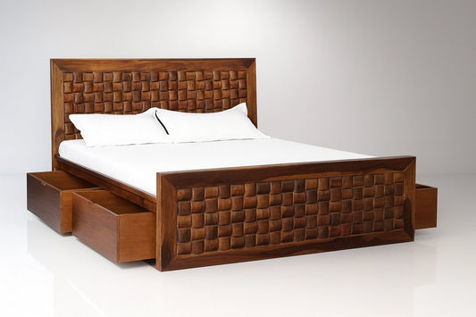 Niwar Solid Wood King  Sheesham Storage Bed with Drawers