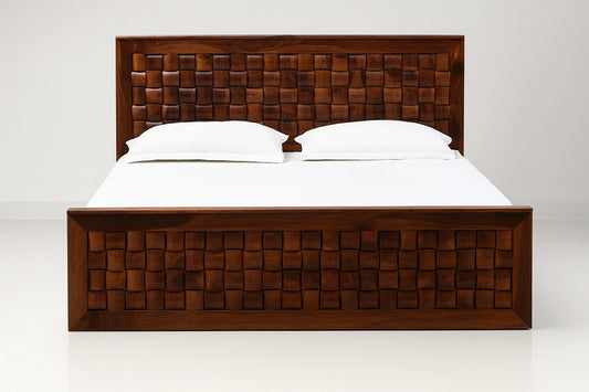 Niwar Queen Solid Sheesham Wood Drawer Storage Bed