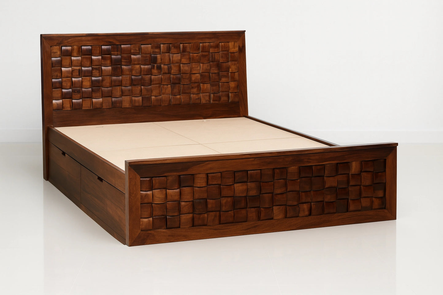 Niwar Queen Solid Sheesham Wood Drawer Storage Bed