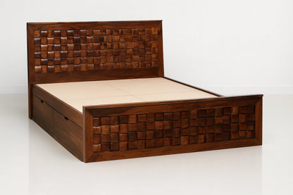Niwar Queen Solid Sheesham Wood Drawer Storage Bed