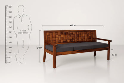 Niwar Sheesham Wooden 3 Seater Sofa