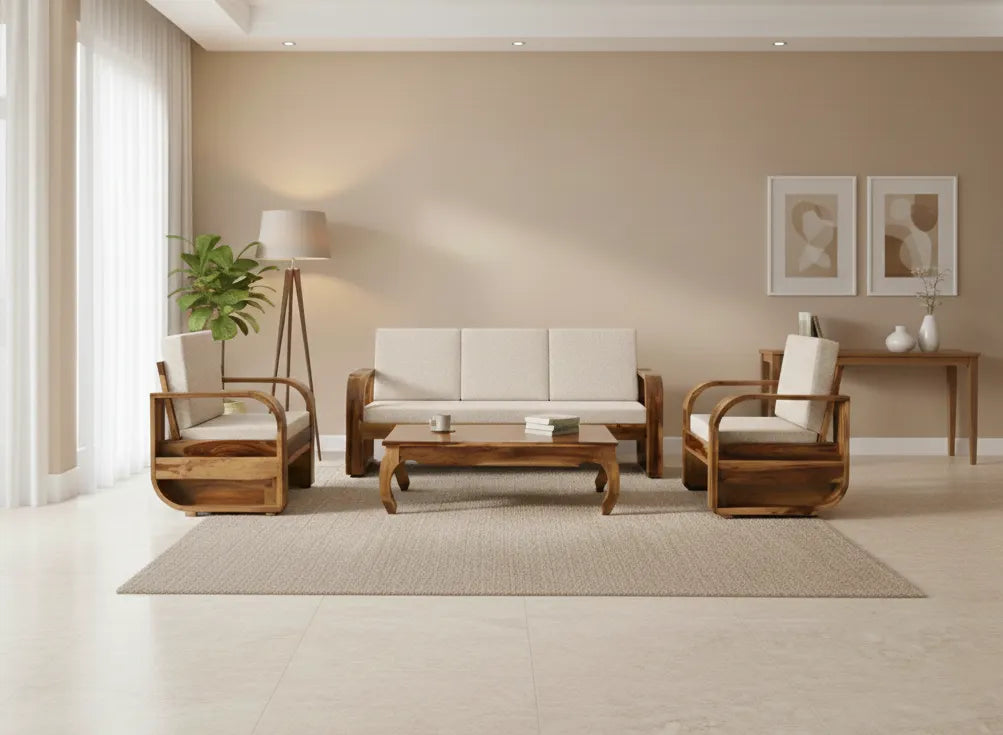 Param Traditional Sheesham Wood 5 Seater Sofa Set