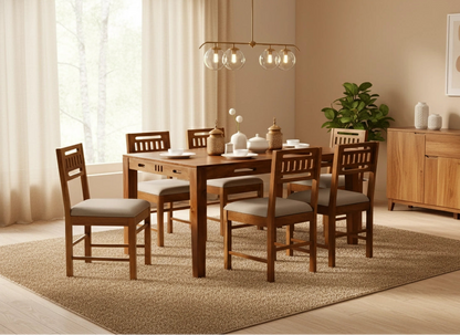 Grandeur Wooden Dining Table 6 Seater Set with cushions