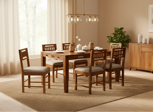 Grandeur Wooden Dining Table 6 Seater Set with cushions