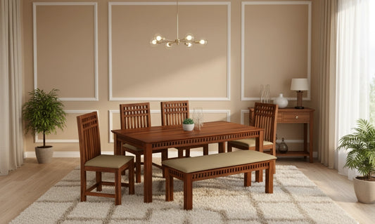 Adolf Wooden Dining Table 6 Seater Set with bench