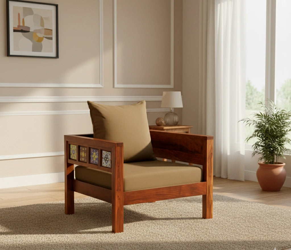 Casa Traditional Sheesham Wood 1 Seater Sofa