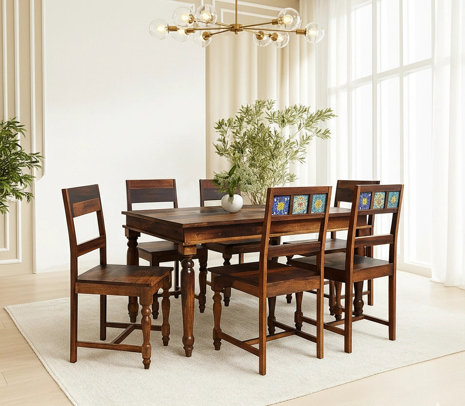 Casa Wooden Dining Table 6 Seater Set