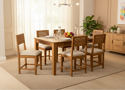 Roots Wooden Dining Table 6 Seater Set with cushions