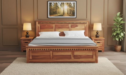 Adolf Sheesham Wooden Queen Bed With Hydraulic Storage