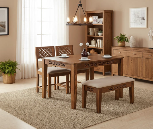 Roots Wooden Dining Table 4 Seater Set with bench