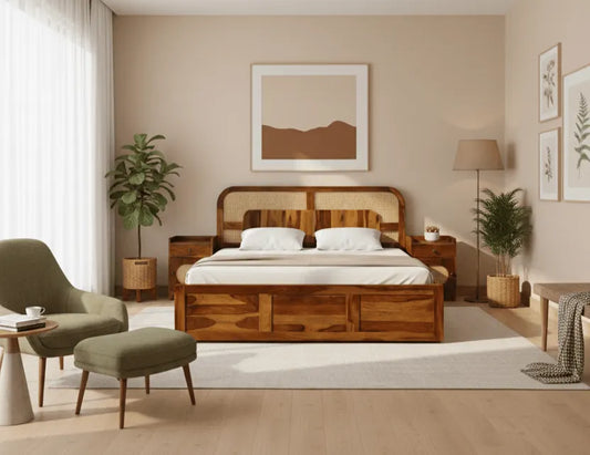 Siya Sheesham Wooden King Size Bed With Box Storage