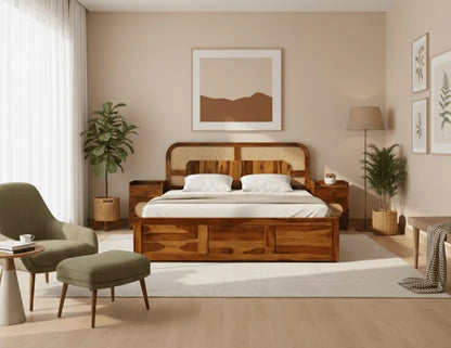 Siya Sheesham Wooden Queen Size Bed With Box Storage