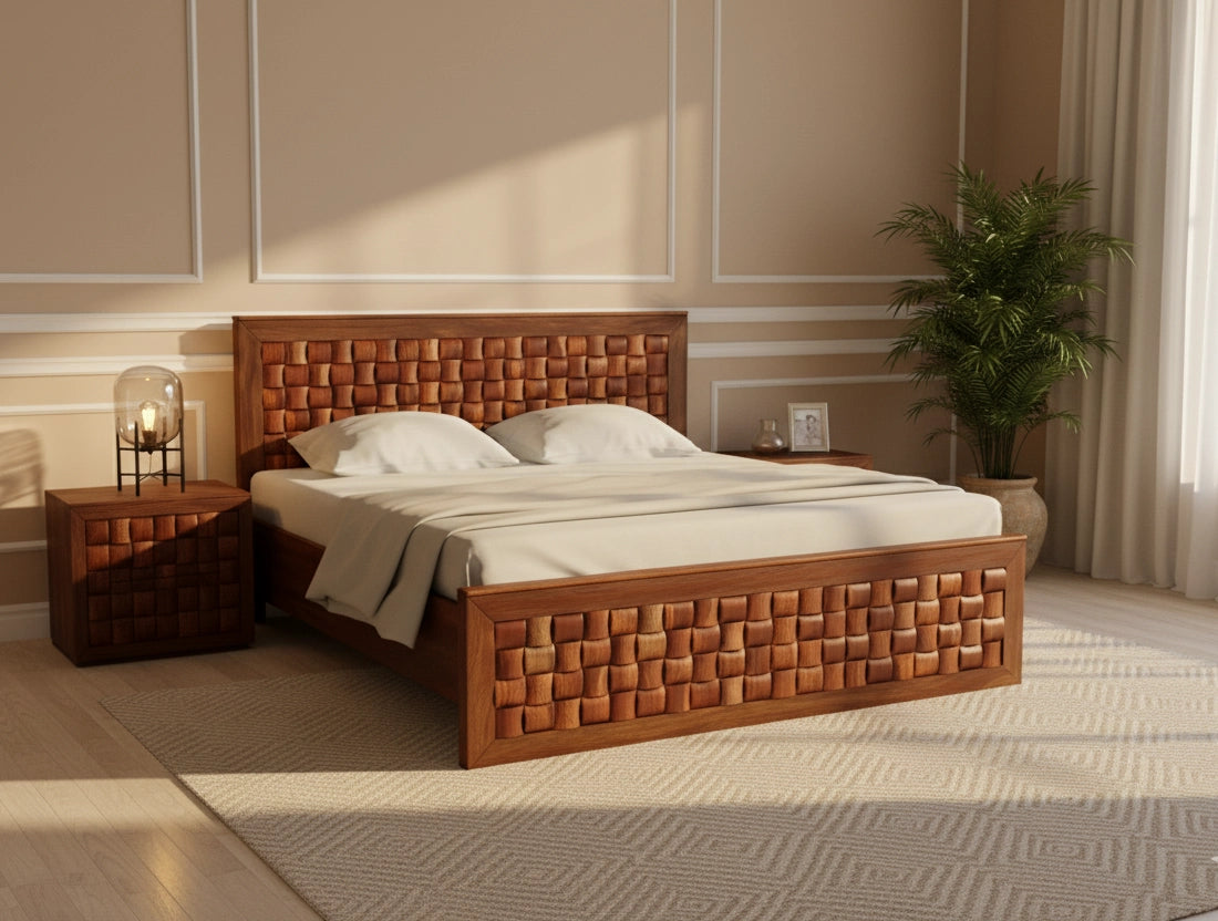Niwar King Solid Sheesham Wood Bed without Storage