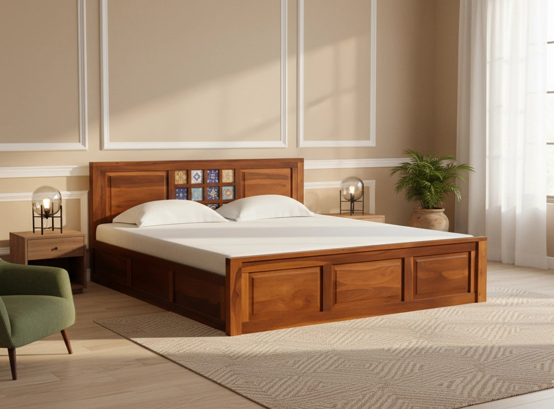 Casa Solid Sheesham Wood Queen Size Storage Bed