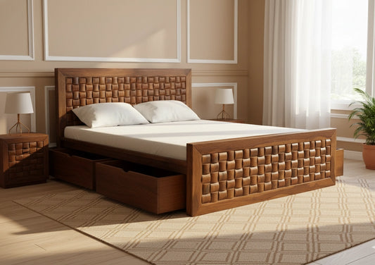 Niwar Solid Wood King  Sheesham Storage Bed with Drawers