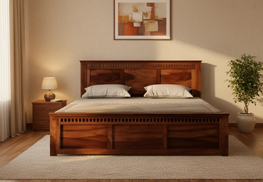 Adolf Sheesham Wooden Queen Bed Without Storage