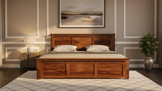 Adolf Sheesham Wooden Queen Bed With Side Storage