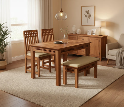Adolf Wooden Dining Table 4 Seater Set with bench