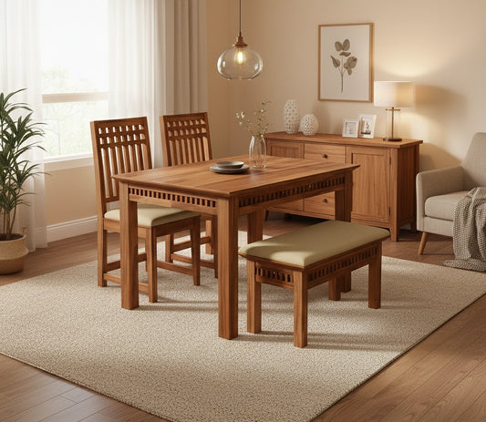 Adolf Wooden Dining Table 4 Seater Set with bench